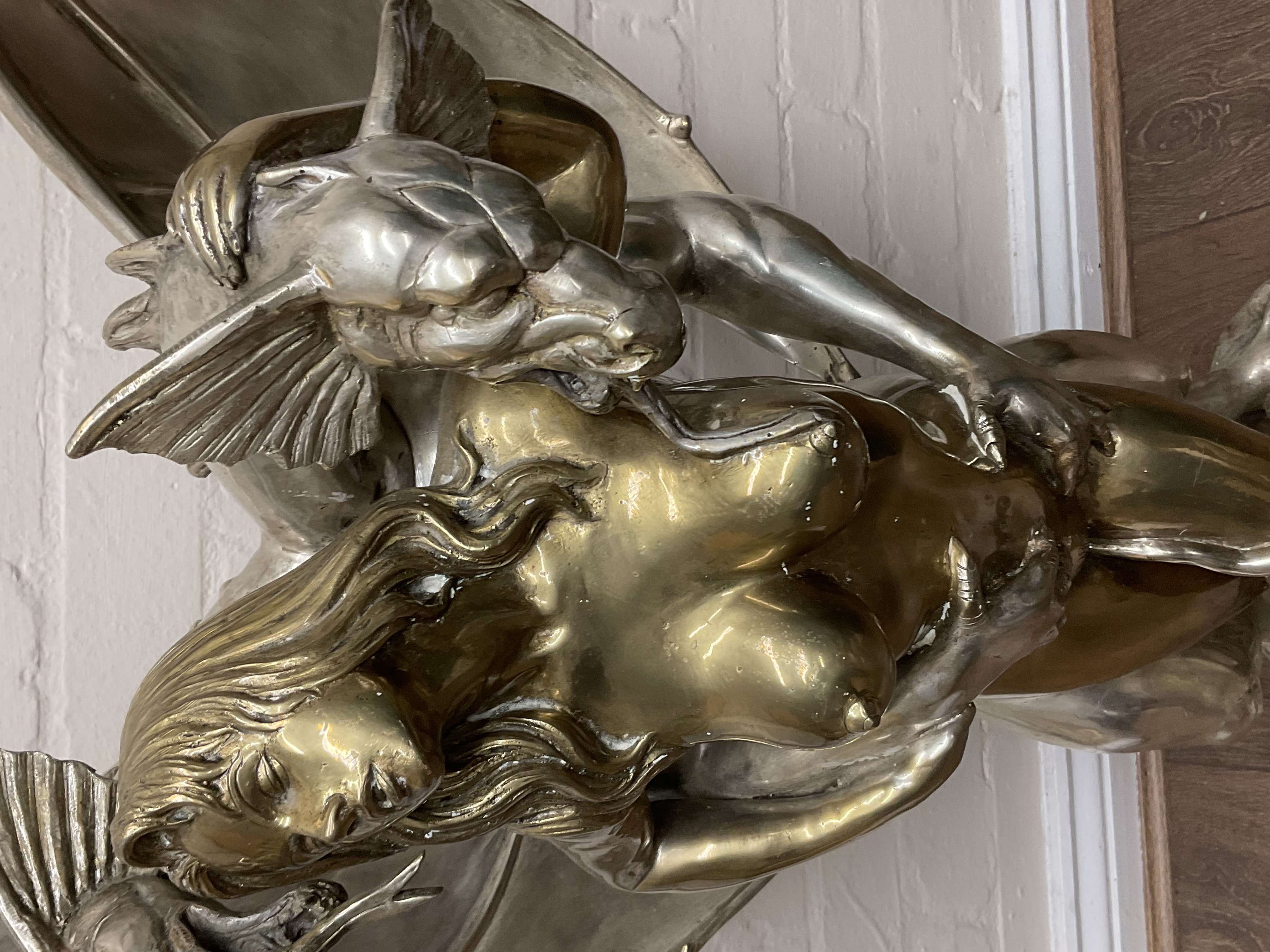 A large two tone polished bronze sculpture entitled Erotic Dragon of a double headed dragon and a nu - Image 2 of 4