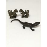 A pair of bronze temple dogs circa 1920, and a Ber