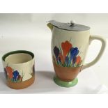 A Clarice Cliff crocus pattern jug and pot, withou