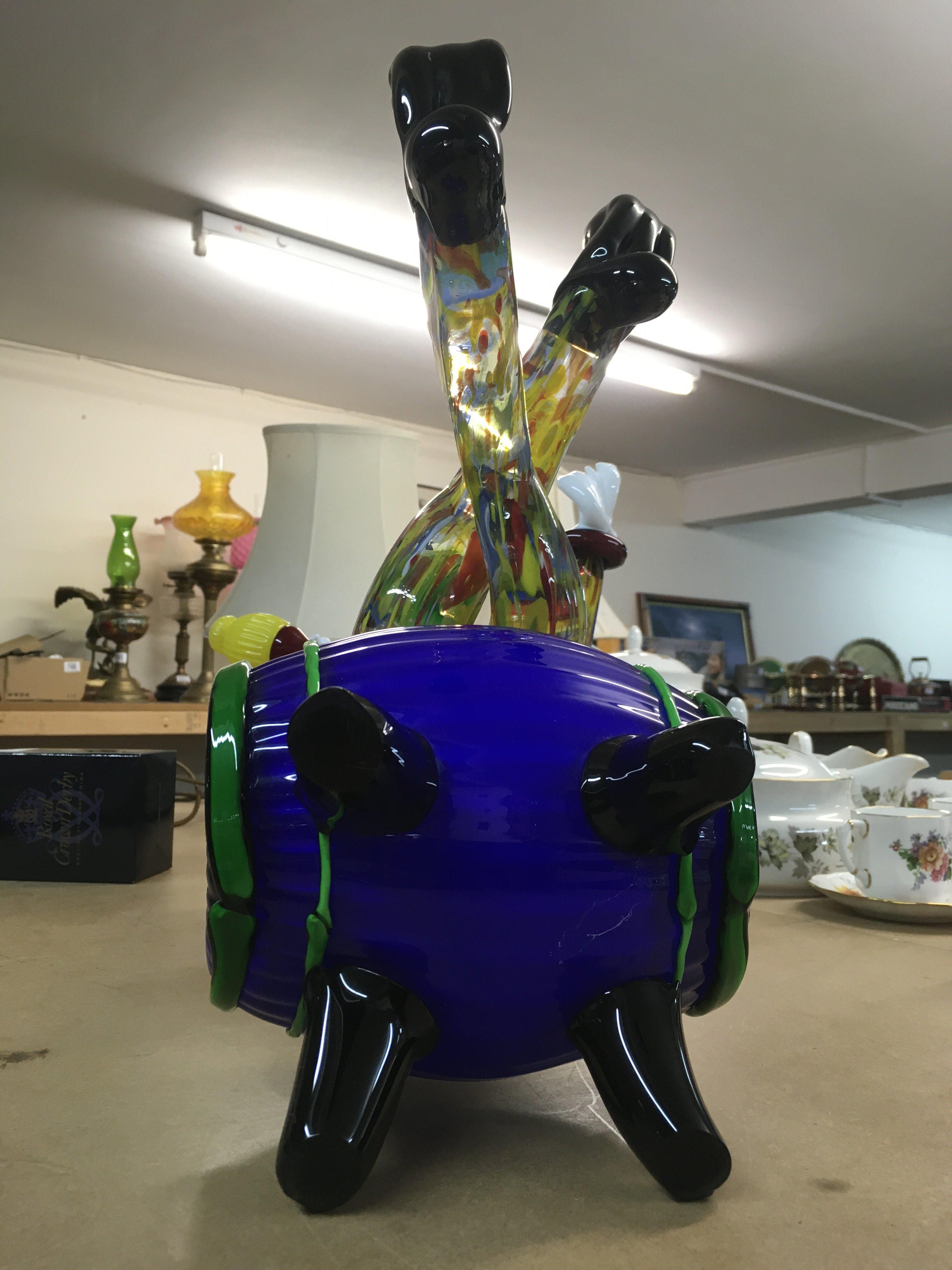 A Large Murano glass clown seated on a glass barre - Image 8 of 10