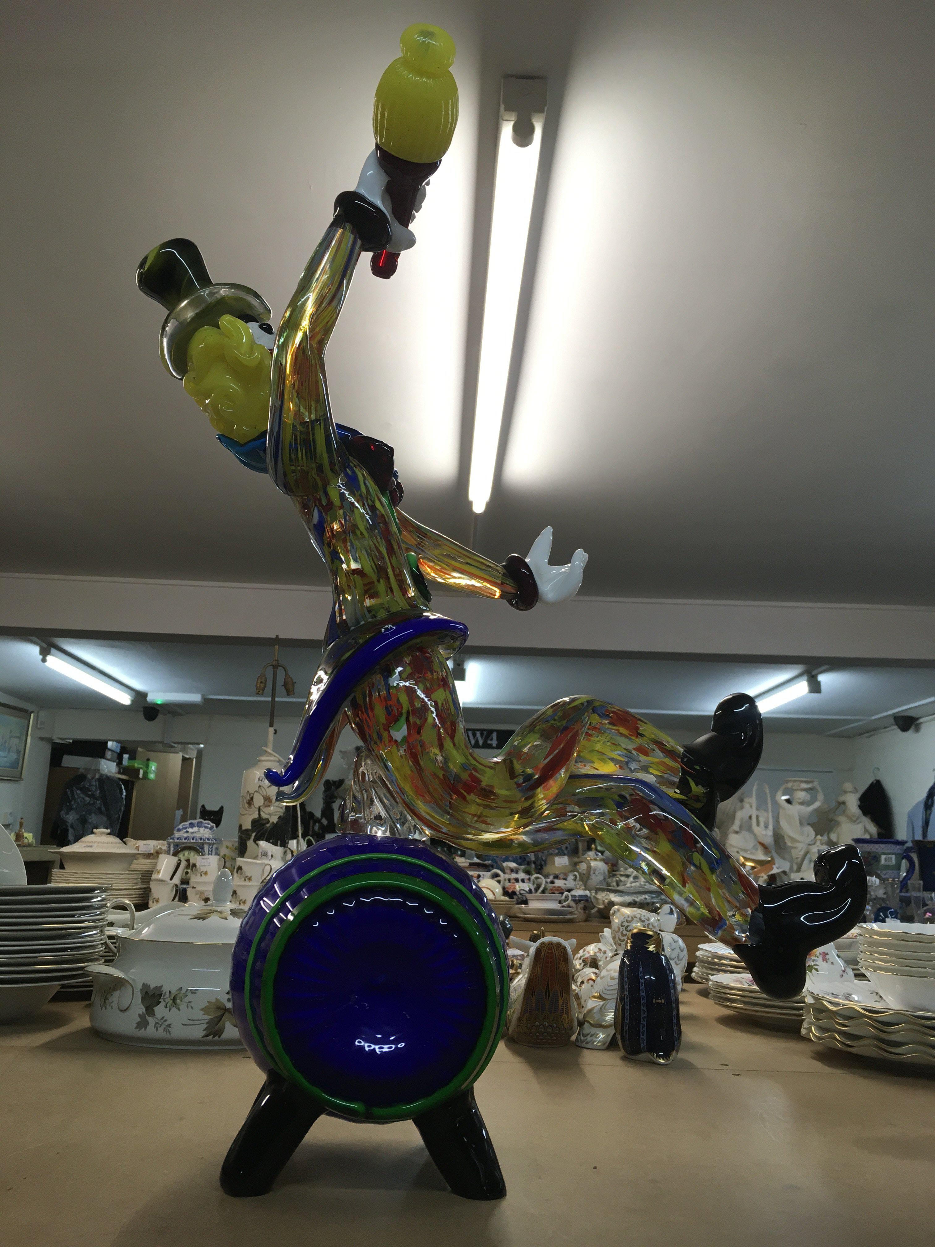 A Large Murano glass clown seated on a glass barre - Image 5 of 10