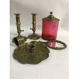 A Collection Of brass ware including a camber stic