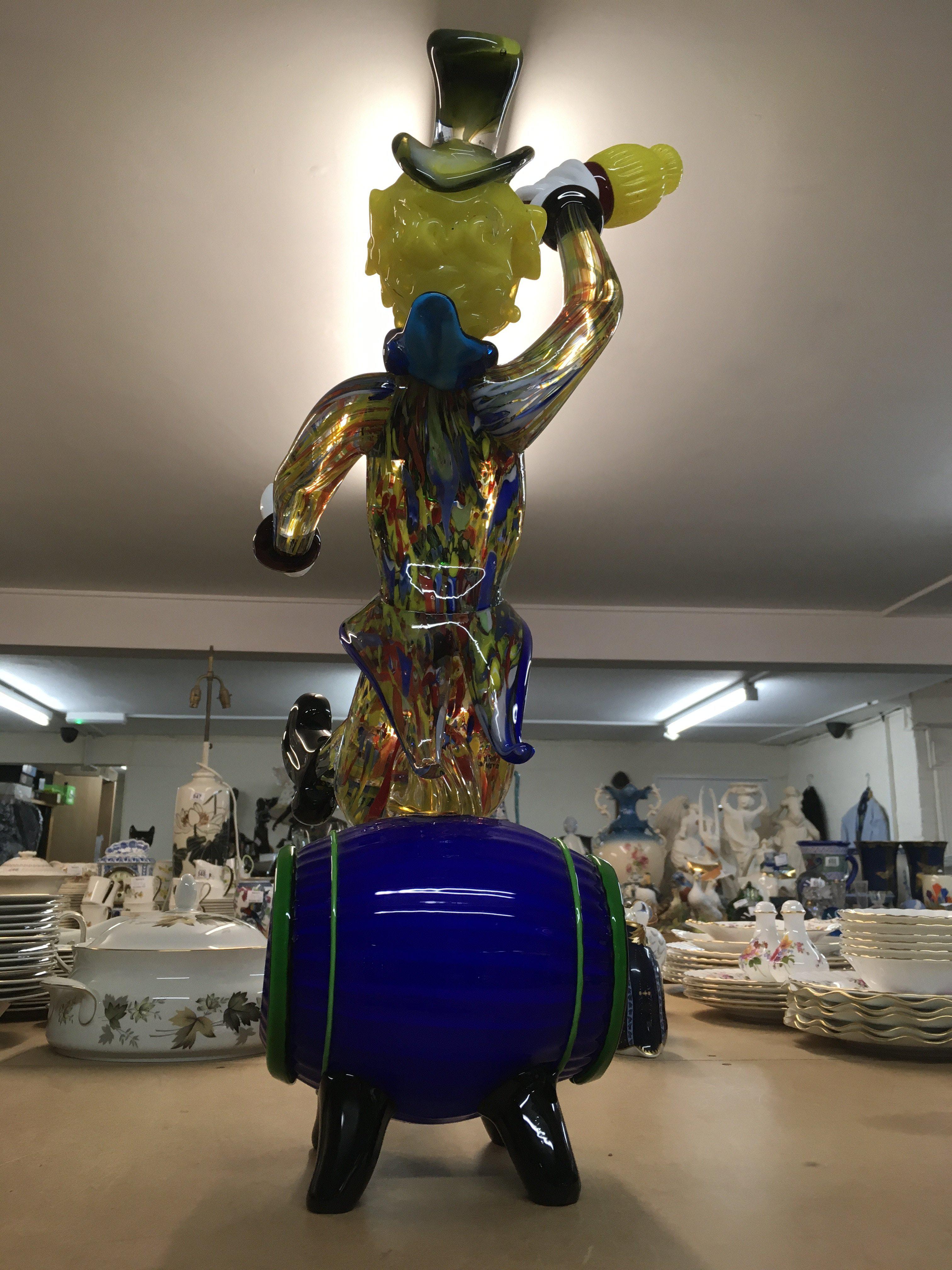 A Large Murano glass clown seated on a glass barre - Image 4 of 10