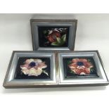 Three framed Moorcroft pot lids comprising two in