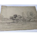 A charcoal sketch titled The Plough Team. 19th cen