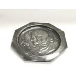 A WMF Art Nouveau pewter plate of octagonal form d