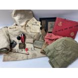 Military kit bag, Shirts and military ephemera.