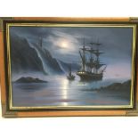 A framed watercolour by John F Sim titled 'Moonlig