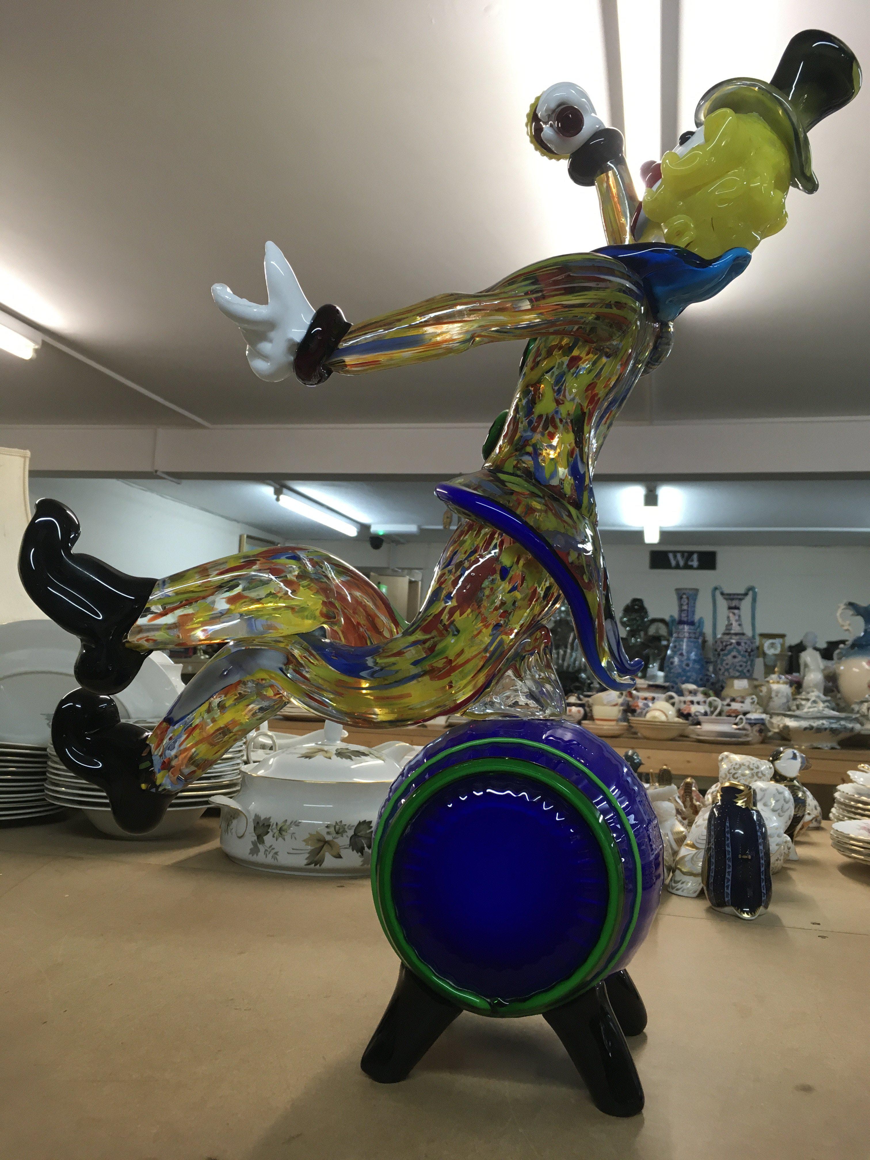 A Large Murano glass clown seated on a glass barre - Image 3 of 10