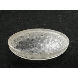 A Lalique glass trinket box of oval form, approx w