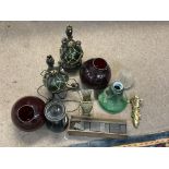 A small collection of glass shades, lamps etc.