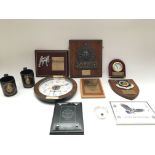 Collection of plaques/clocks/mugs presented to Tower of London Yeoman Warders. Provided with