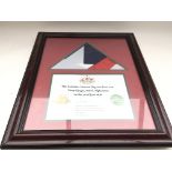 Framed Australian flag presented to Tower of London Yeoman Warders. Provided with letter of