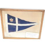 Framed signed America's cup flag presented to the Yeomen Warders of the Tower of London.Comes with a