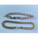 Two 9ct gold box link chain bracelets. Approx 30g