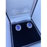 A pair of 18ct white gold large oval cut tanzanite