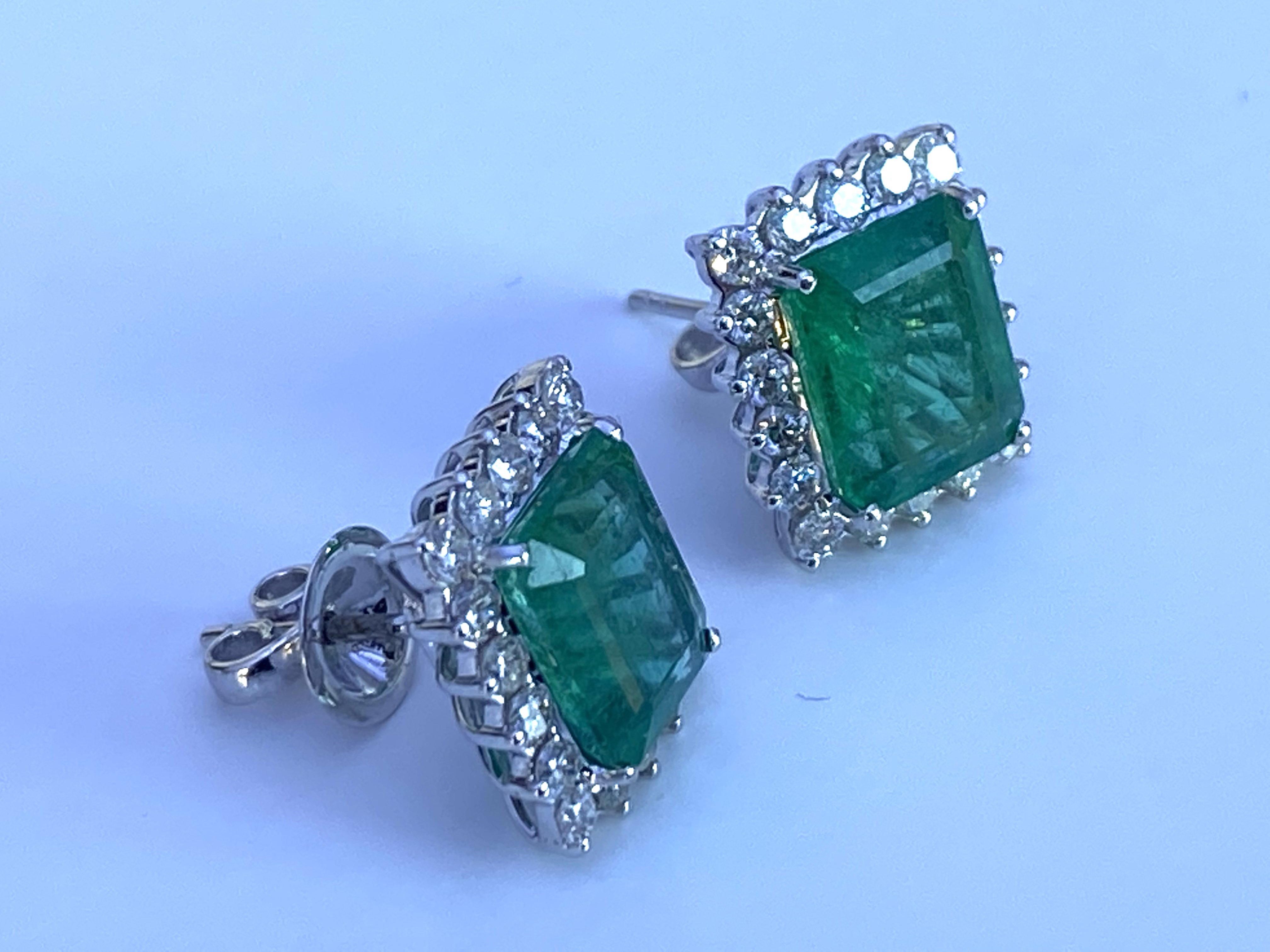 A pair of large 18ct white gold step cut emerald a - Image 2 of 4