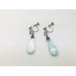 A pair of white gold earrings set with aquamarine colour drops and small diamonds, approx 7.3g.