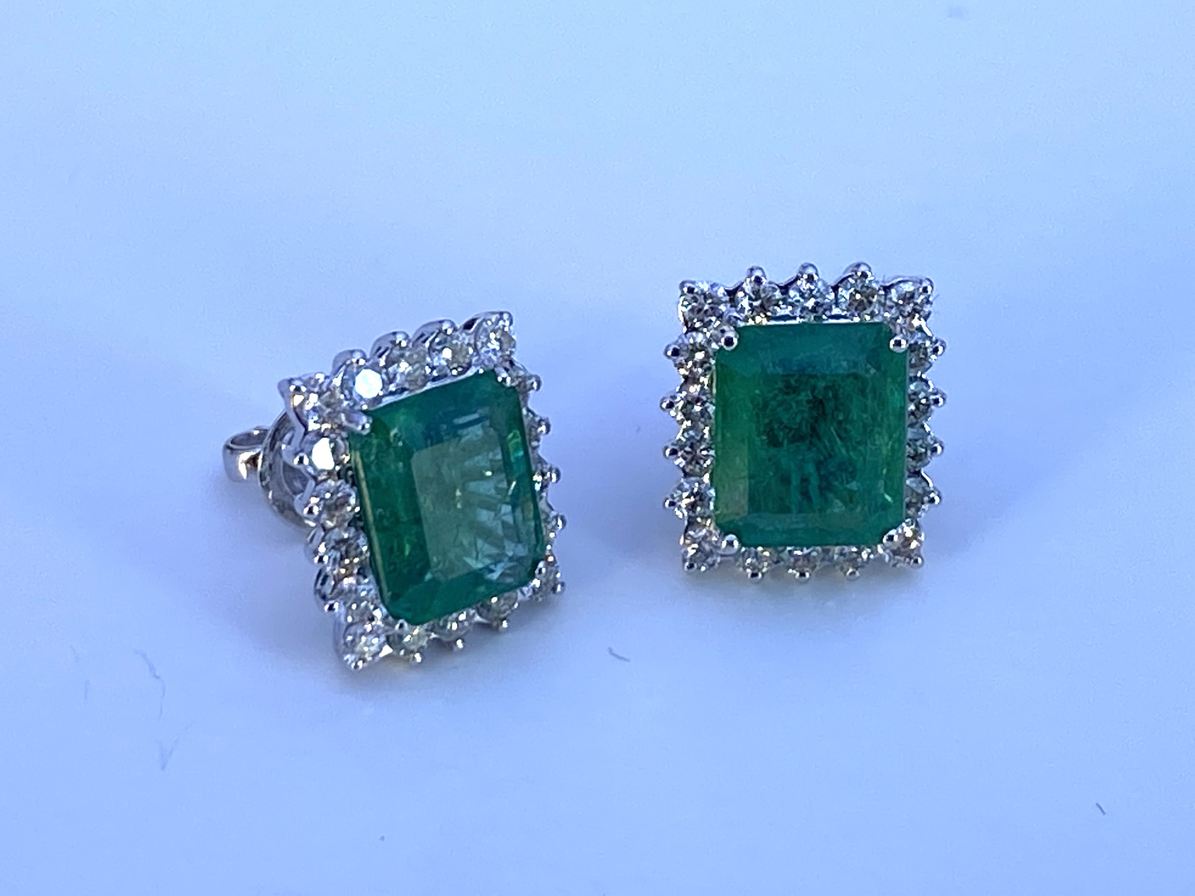 A pair of large 18ct white gold step cut emerald a - Image 3 of 4