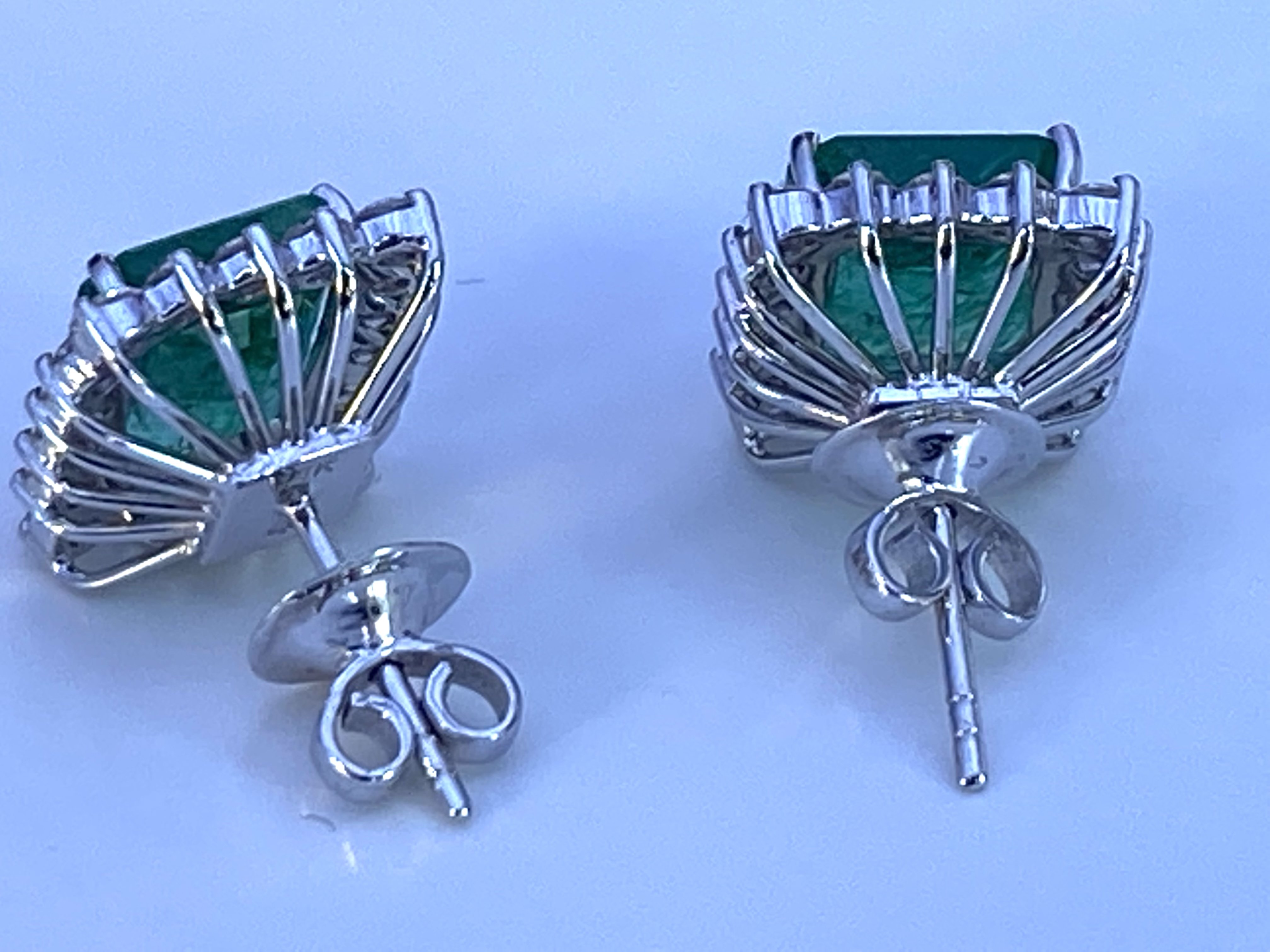 A pair of large 18ct white gold step cut emerald a - Image 4 of 4