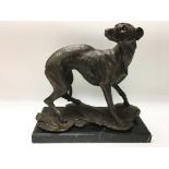 A large bronze greyhound sculpture, after Pierre J