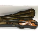 A cased French violin and bow labelled F. Breton,