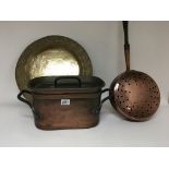 A Victorian copper fish kettle a hand hammered tra