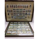 Four framed and glazed cigarette card sets compris