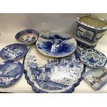 A collection of blue and white ceramics.