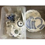 A box if blue and white china items including an i