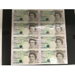 Bank of England uncut sheet of eight Kentfield Â£5