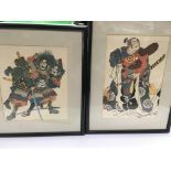 Two framed and glazed Japanese prints of warriors,