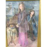 A largegilt framed pastel young girls in an interi