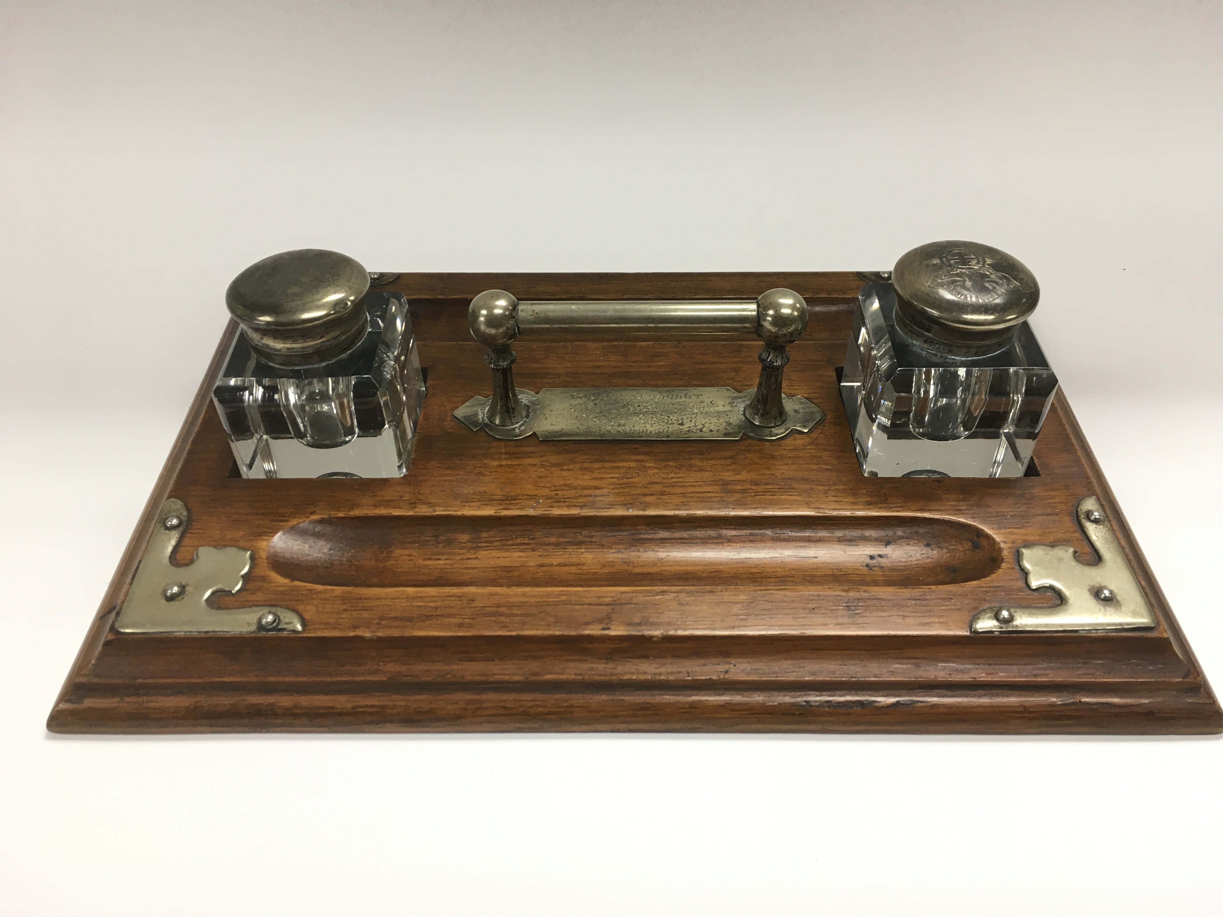 A WW1 officer's desk set with dedication to Captai