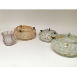 Four vintage coloured marbled effect glass light s