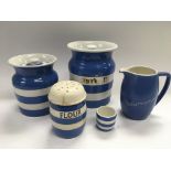 Four items of TG Green & Co blue and white banded