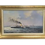 A gilt framed oil on canvas by Colin Moore titled 'Evening Off Southend', approx 75cm x 50cm.