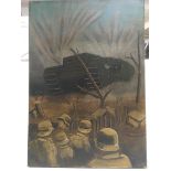 An oil on canvas depicting a WW1 battle scene, app