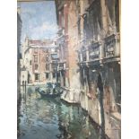 A framed oil painting on board. View of a Venice.