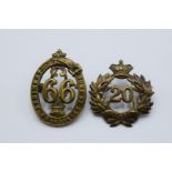 British Army Glengarry badges for the 20th (East Devon) Regiment and 99th (Duke of Edinburgh's)