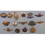 Fifteen military pin back badges including Denbighshire Hussars marked sterling to reverse, Royal