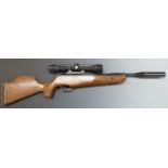 Theoben .22 air rifle with semi-pistol grip, adjustable trigger, raised cheek piece, sound moderator