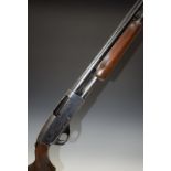 Stevens Model 79 12 bore three shot pump action shotgun with engraved scenes of birds to the