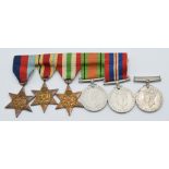British Forces WW2 medals comprising 1939-1945 Star, Africa Star, Italy Star, Defence and War