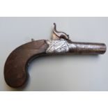 Smith of Uttoxeter percussion hammer action pistol with named and engraved lock, stylised dolphin