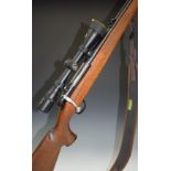 BSA CF2 .243 bolt-action rifle with chequered semi-pistol grip and forend, raised cheek piece,