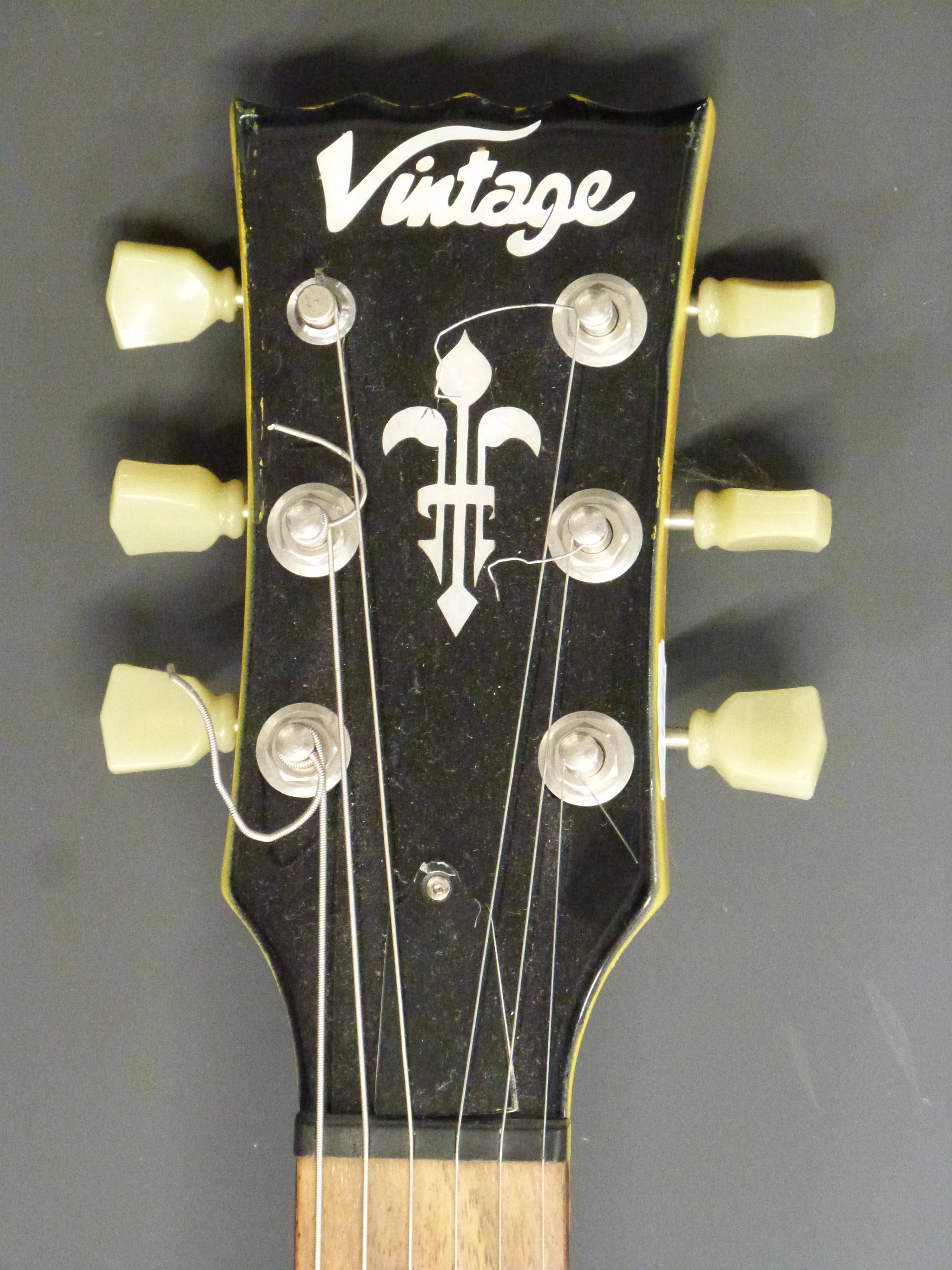 Electric guitar in yellow lacquered finish by Vintage, Wilkinson pick-up - Image 3 of 6