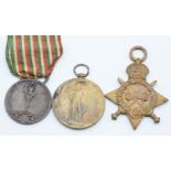 Three WW1 medals comprising 1914-1915 Star named to 82437 Sapper I W Lawrence, Victory Medal named