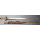 North African Tuareg Takouba sword with double edged straight 31cm blade with central fullers and