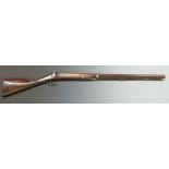 J Catley 12 bore percussion hammer action gun with named lock engraved with bird scene, scrolling